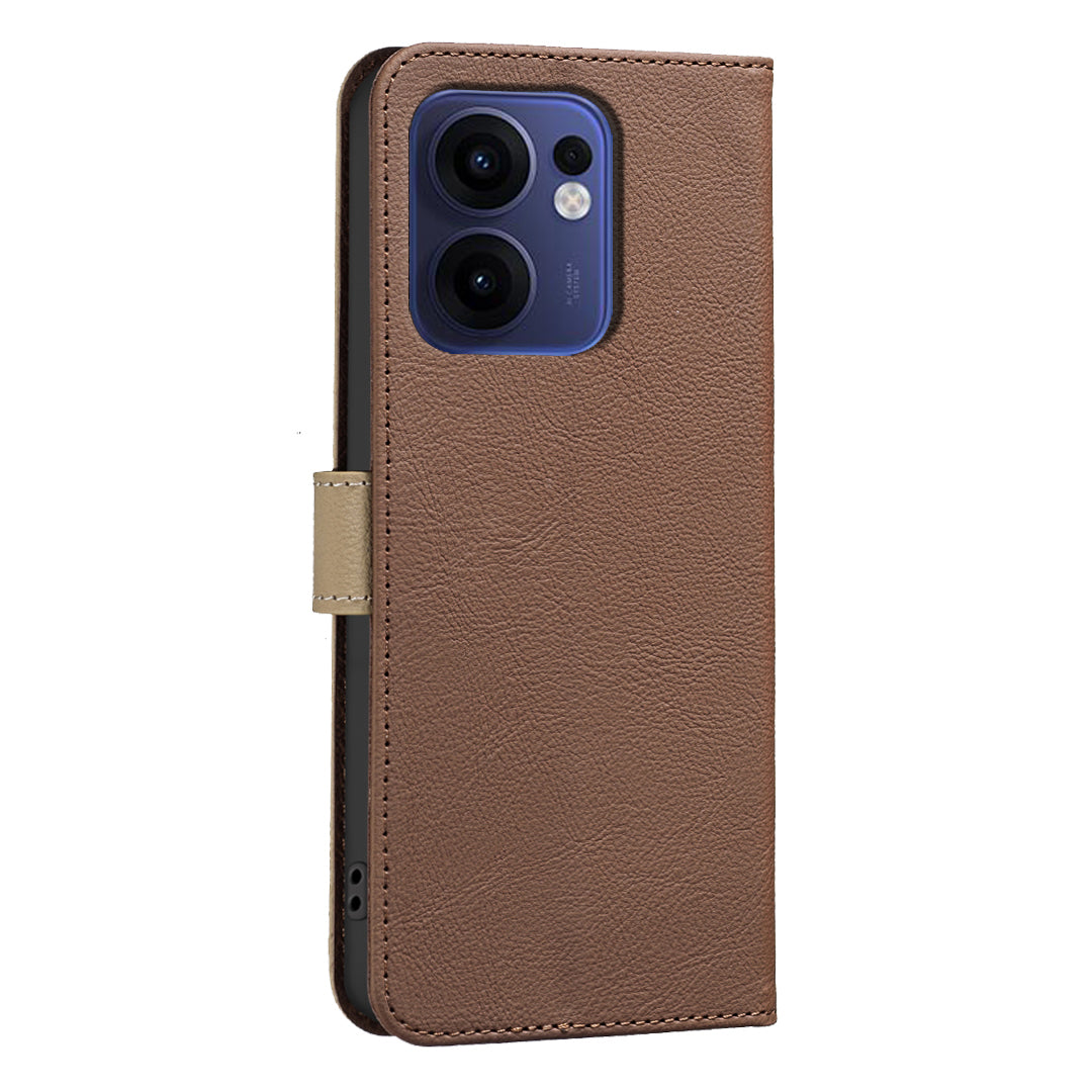 For Oppo Reno13 F 5G Leather Case BINFEN COLOR BF36 Floral Pattern Phone Cover RFID Blocking Wallet Stand - Brown