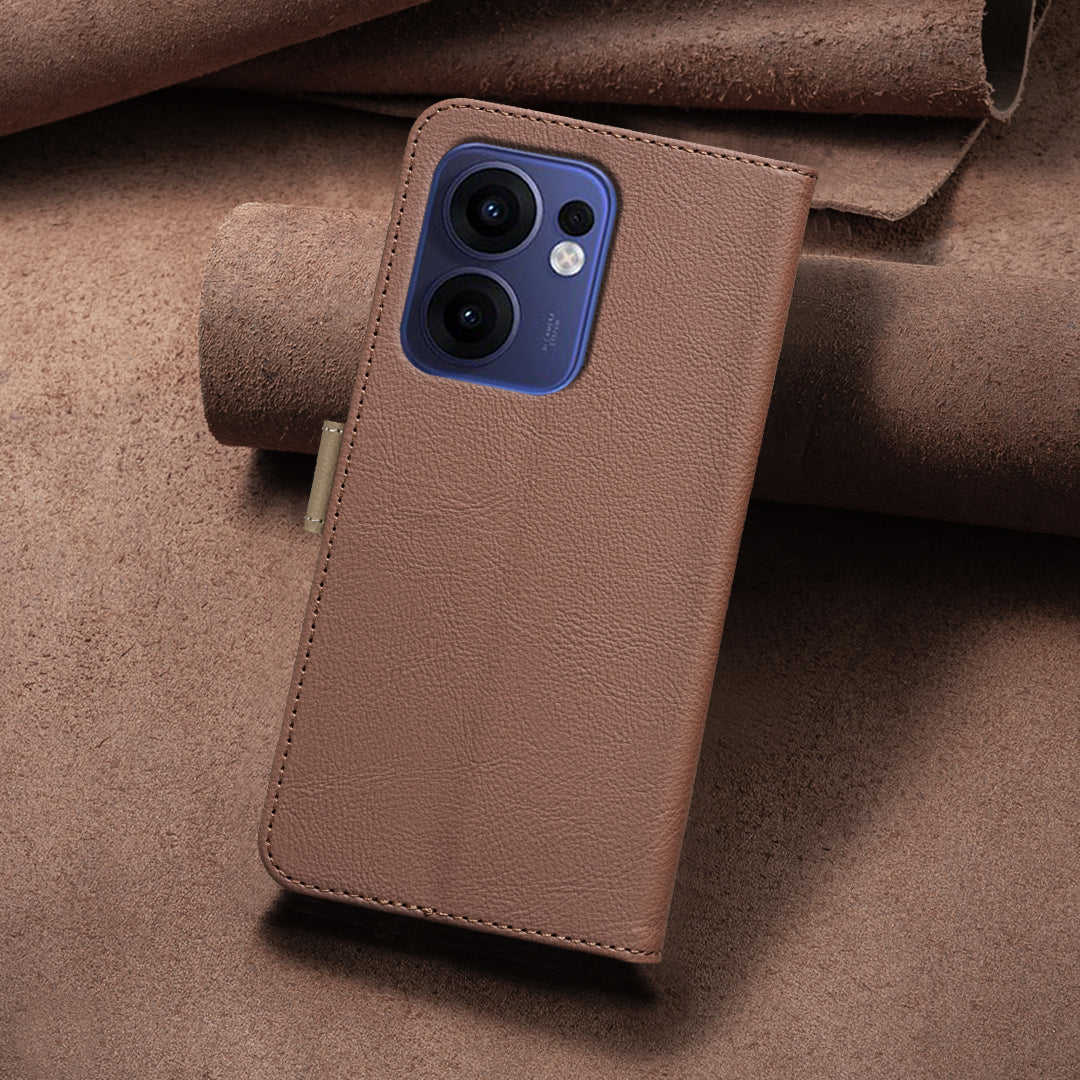 For Oppo Reno13 F 5G Leather Case BINFEN COLOR BF36 Floral Pattern Phone Cover RFID Blocking Wallet Stand - Brown