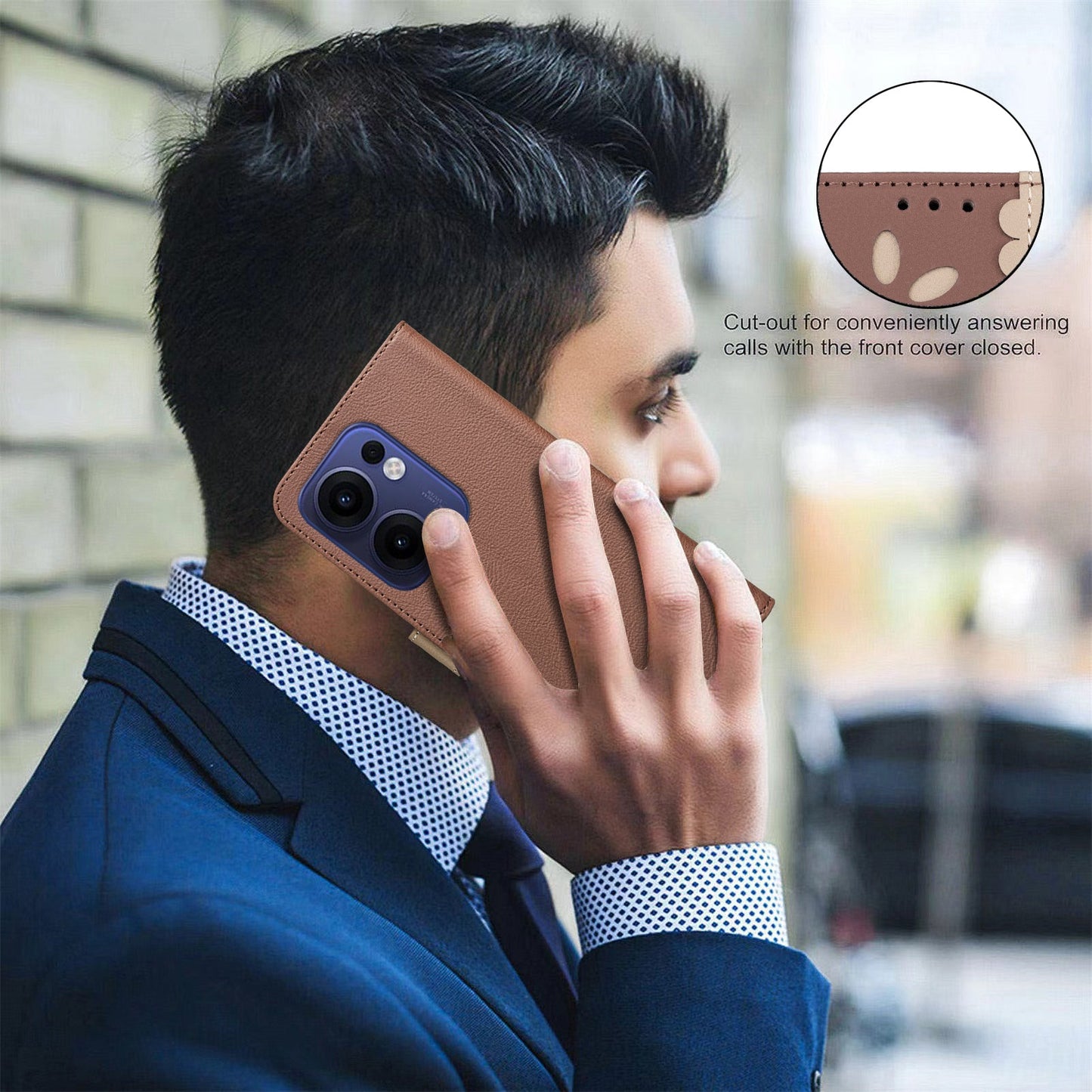 For Oppo Reno13 F 5G Leather Case BINFEN COLOR BF36 Floral Pattern Phone Cover RFID Blocking Wallet Stand - Brown