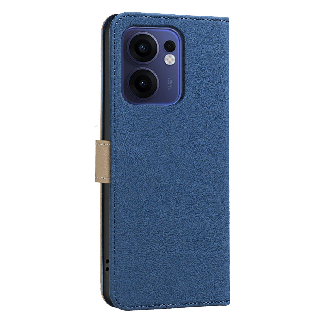 For Oppo Reno13 F 5G Leather Case BINFEN COLOR BF36 Floral Pattern Phone Cover RFID Blocking Wallet Stand - Dark Blue
