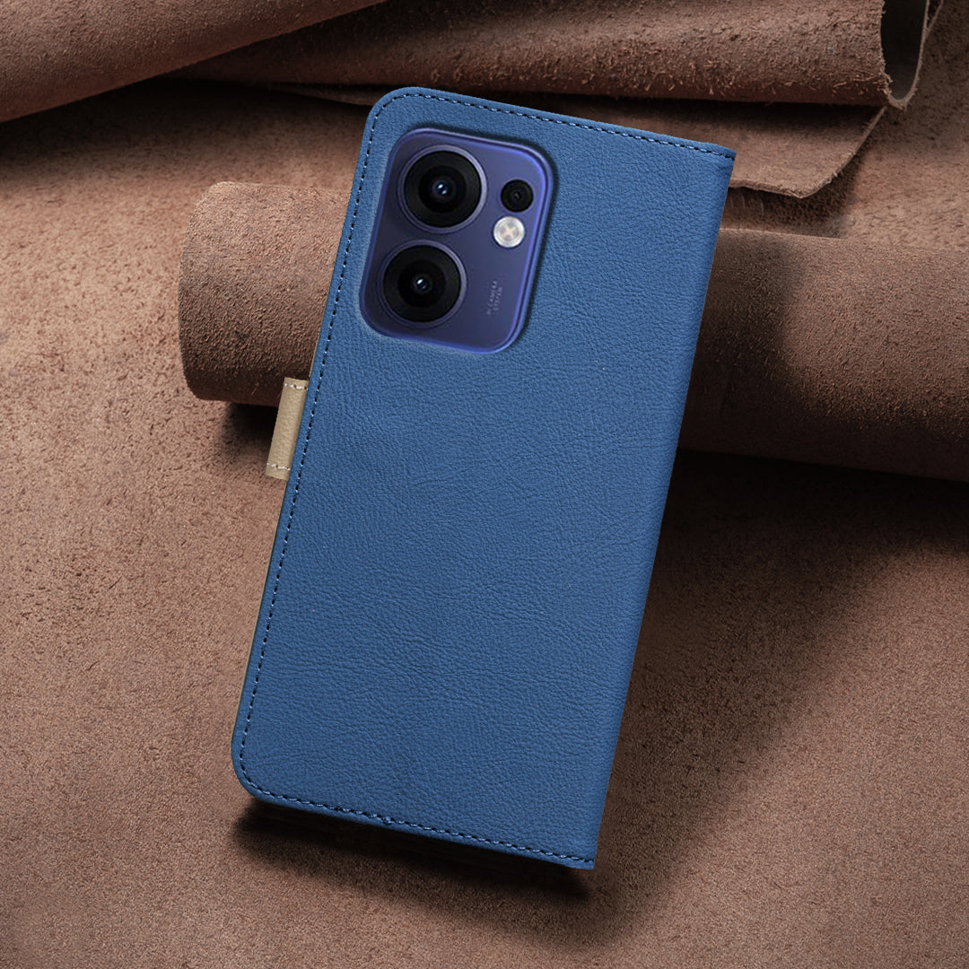 For Oppo Reno13 F 5G Leather Case BINFEN COLOR BF36 Floral Pattern Phone Cover RFID Blocking Wallet Stand - Dark Blue