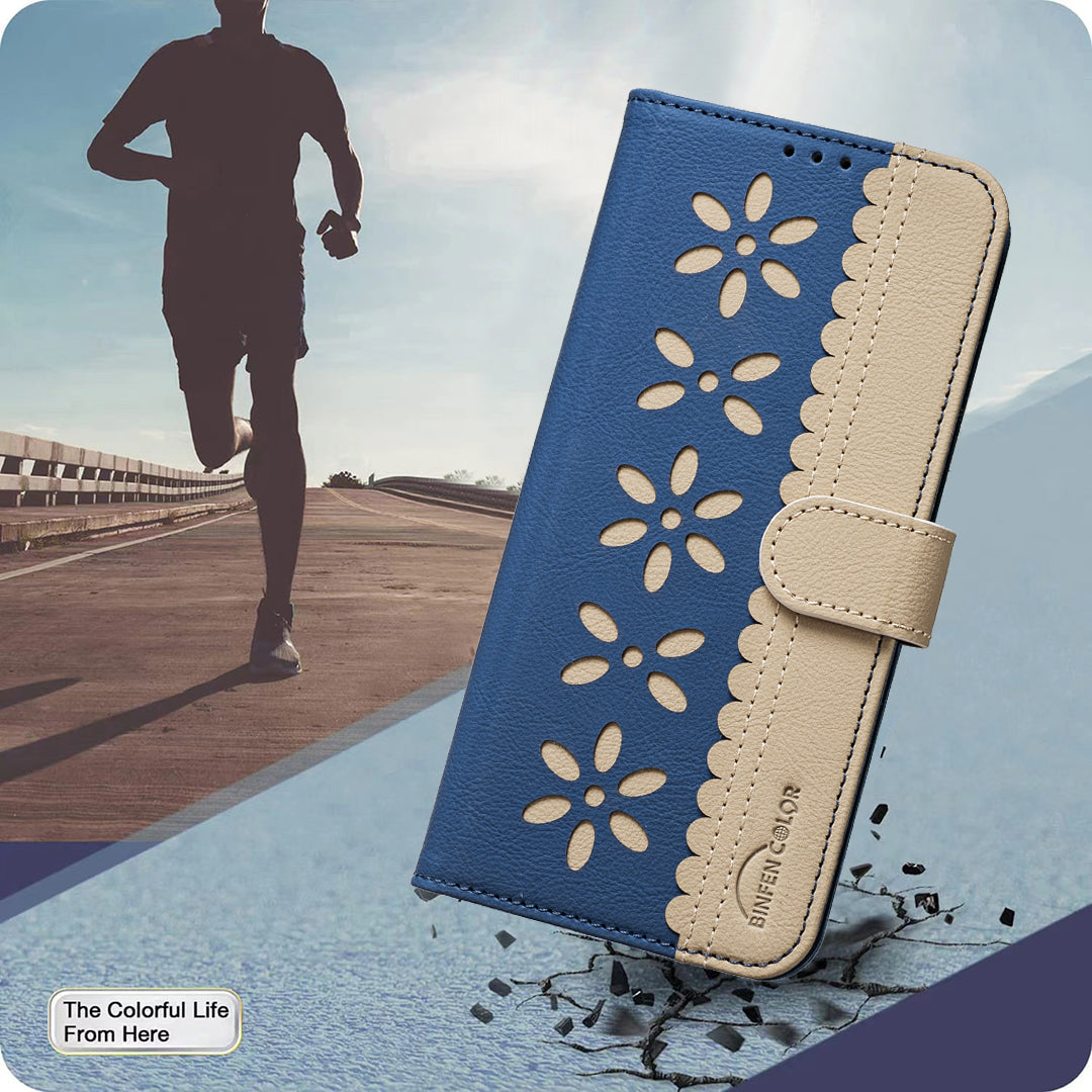 For Oppo Reno13 F 5G Leather Case BINFEN COLOR BF36 Floral Pattern Phone Cover RFID Blocking Wallet Stand - Dark Blue