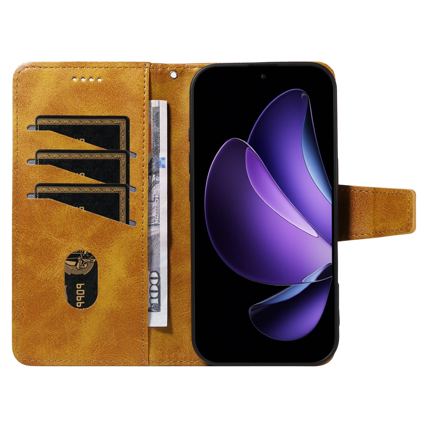 For Oppo Reno13 F 4G / Oppo Reno13 F 5G Leather Case Wallet Stand Grids Imprinted Phone Cover with Strap - Yellow