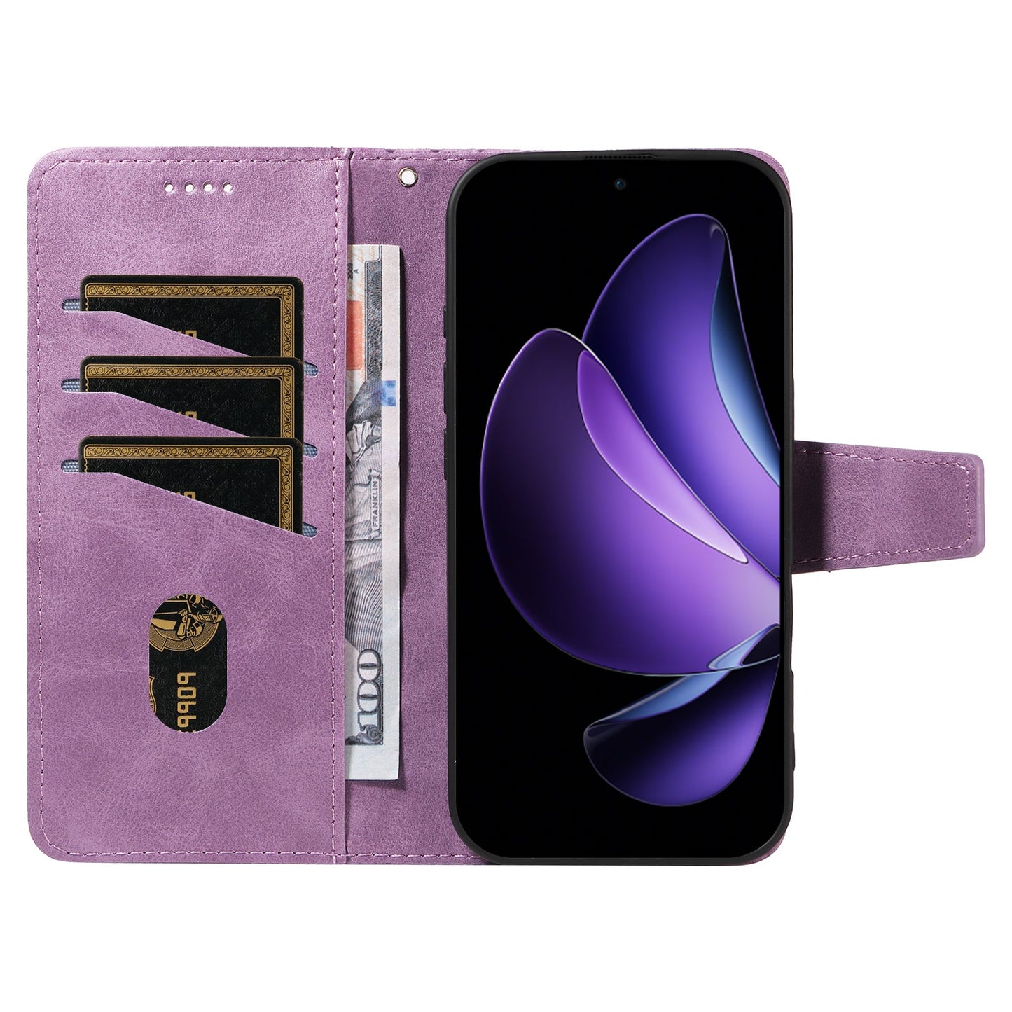 For Oppo Reno13 F 4G / Oppo Reno13 F 5G Leather Case Wallet Stand Grids Imprinted Phone Cover with Strap - Light Purple