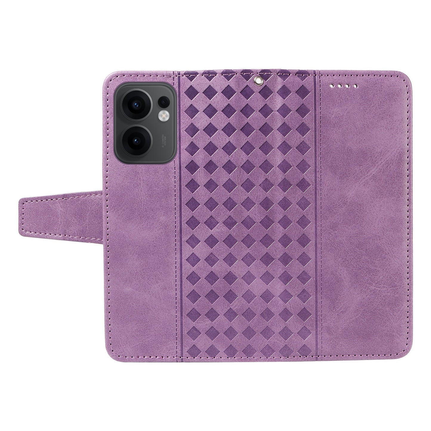 For Oppo Reno13 F 4G / Oppo Reno13 F 5G Leather Case Wallet Stand Grids Imprinted Phone Cover with Strap - Light Purple