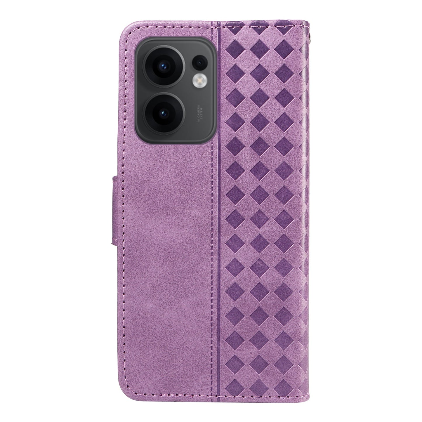 For Oppo Reno13 F 4G / Oppo Reno13 F 5G Leather Case Wallet Stand Grids Imprinted Phone Cover with Strap - Light Purple