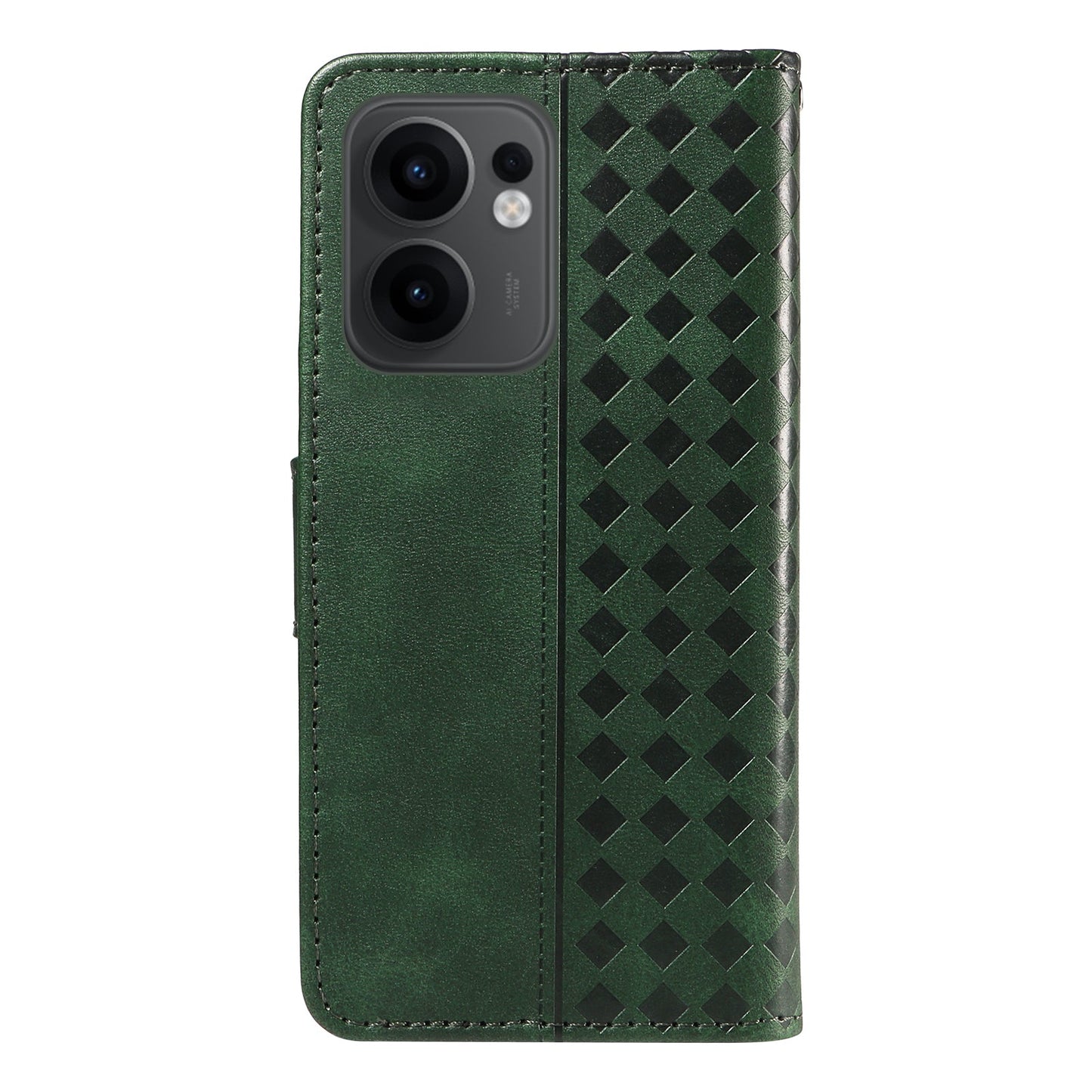 For Oppo Reno13 F 4G / Oppo Reno13 F 5G Leather Case Wallet Stand Grids Imprinted Phone Cover with Strap - Green