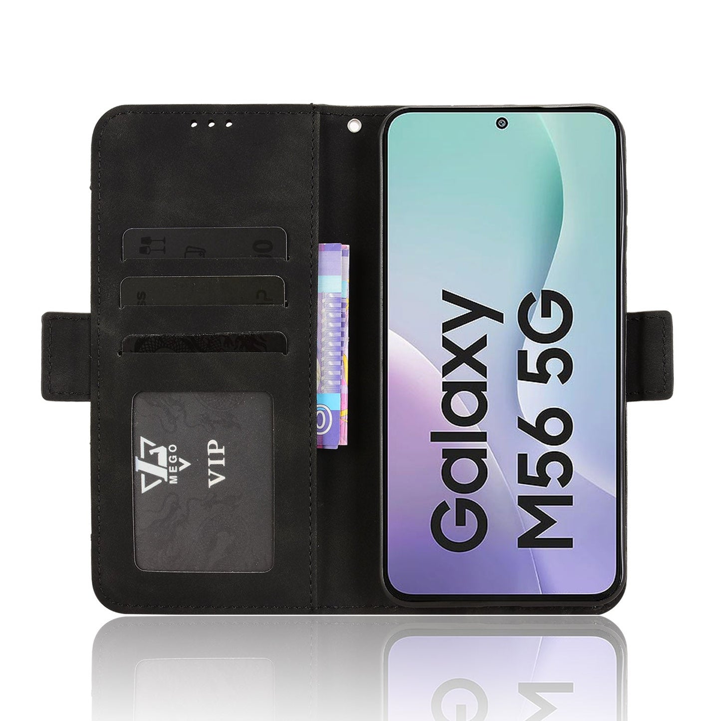 For Samsung Galaxy M56 5G Leather Case Phone Wallet Cover with Multiple Card Slots - Black