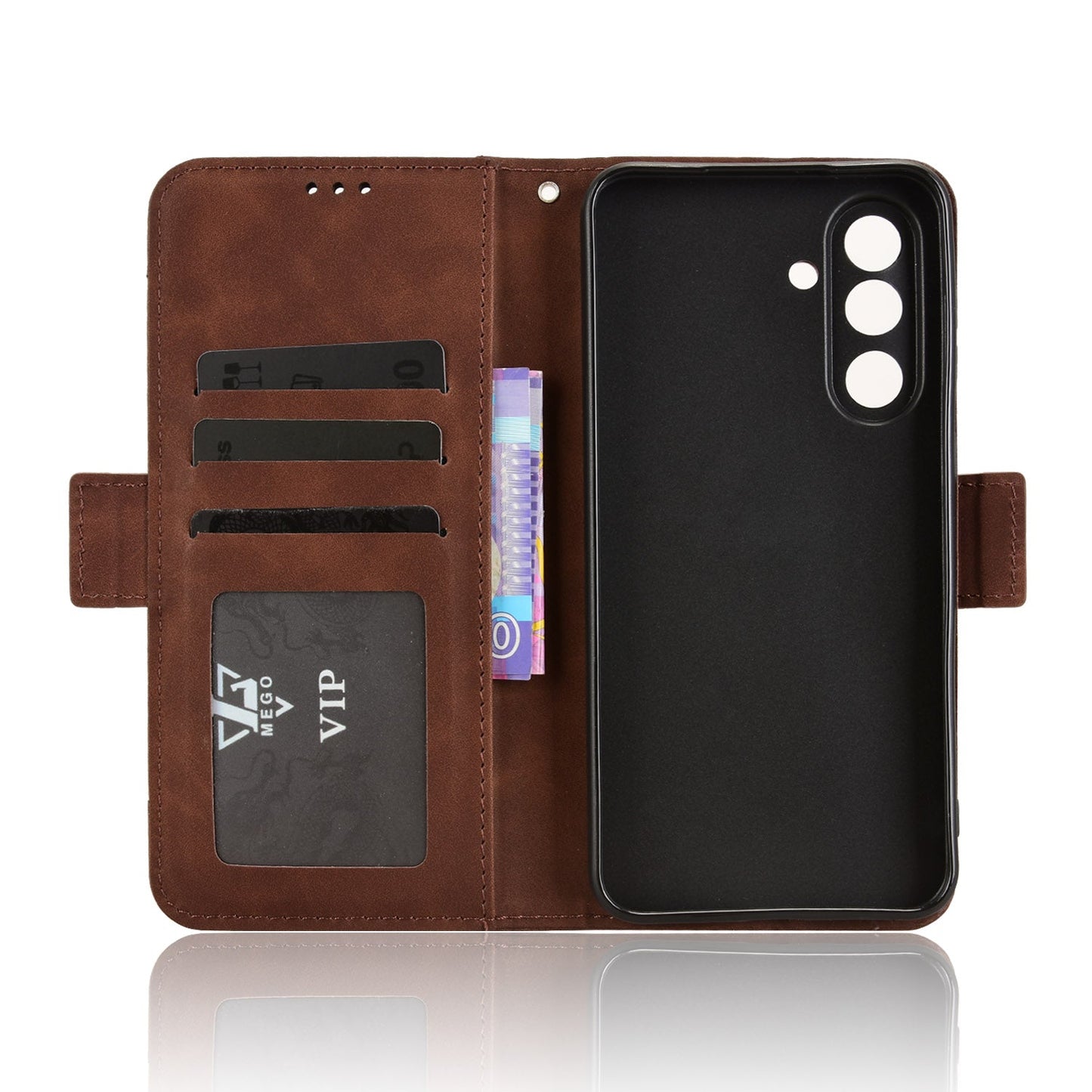 For Samsung Galaxy M56 5G Leather Case Phone Wallet Cover with Multiple Card Slots - Brown