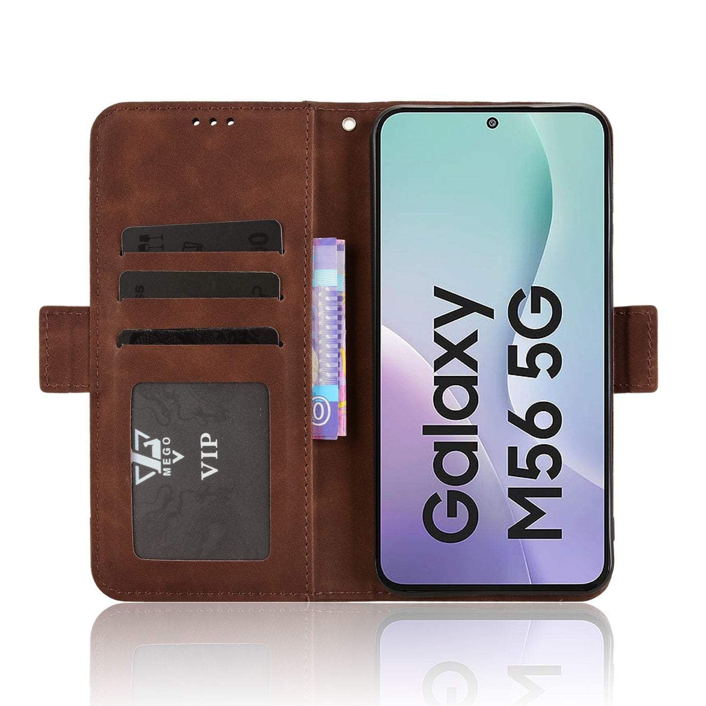 For Samsung Galaxy M56 5G Leather Case Phone Wallet Cover with Multiple Card Slots - Brown