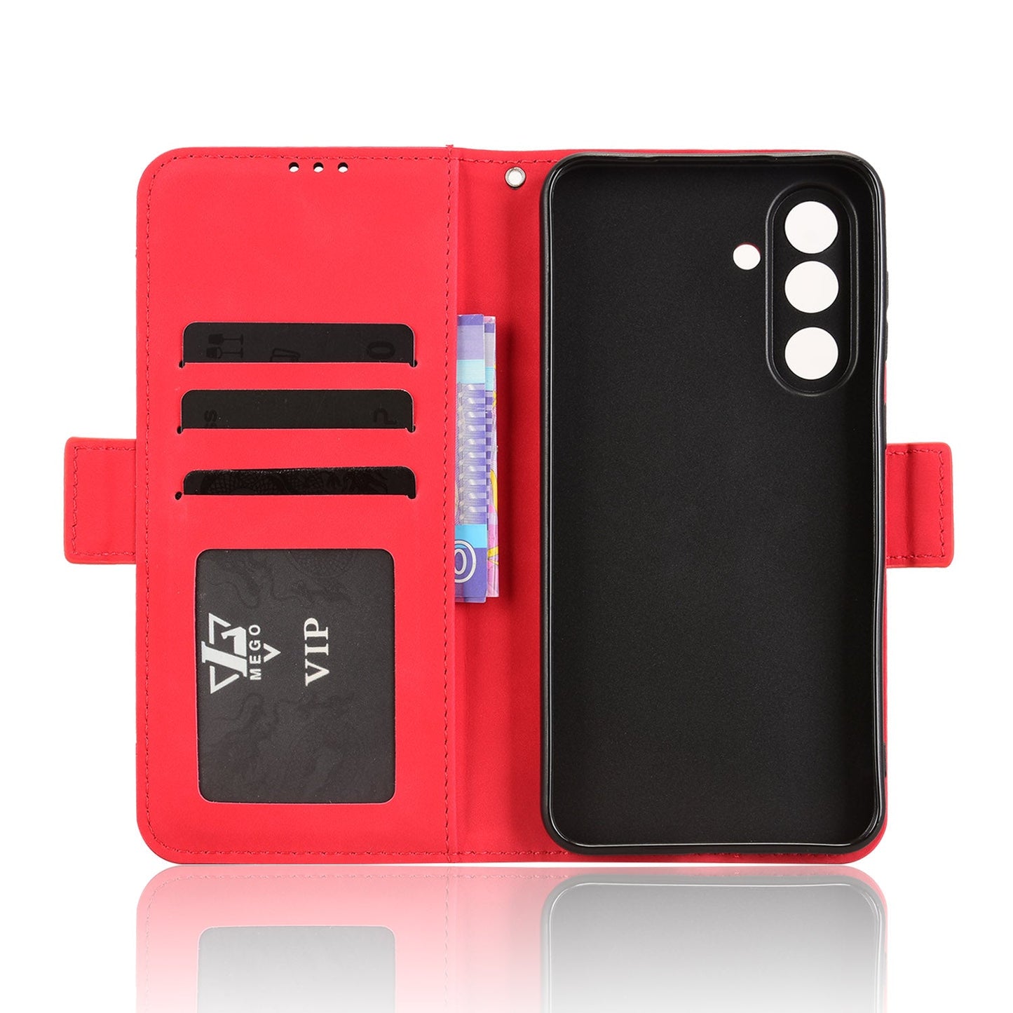 For Samsung Galaxy M56 5G Leather Case Phone Wallet Cover with Multiple Card Slots - Red