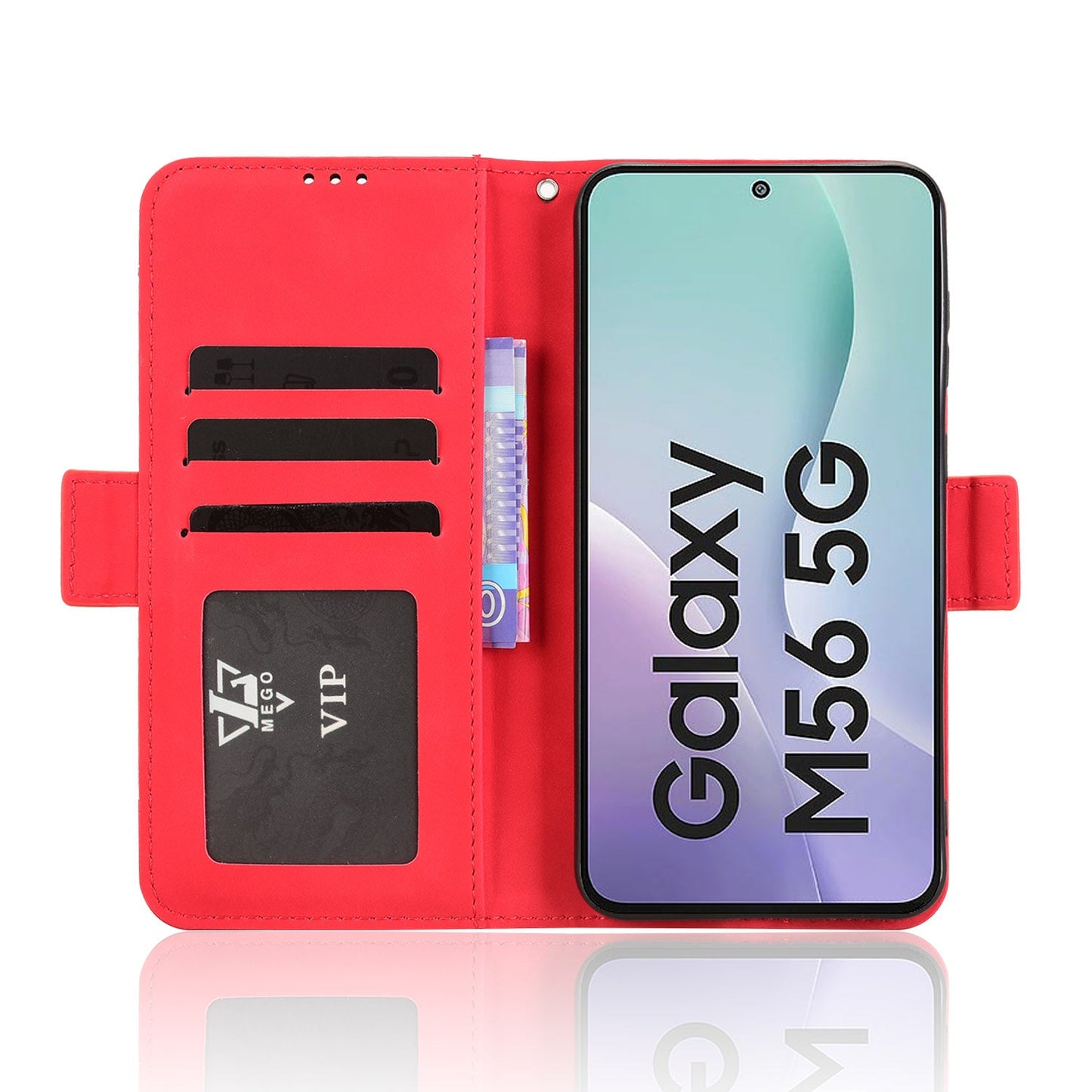 For Samsung Galaxy M56 5G Leather Case Phone Wallet Cover with Multiple Card Slots - Red