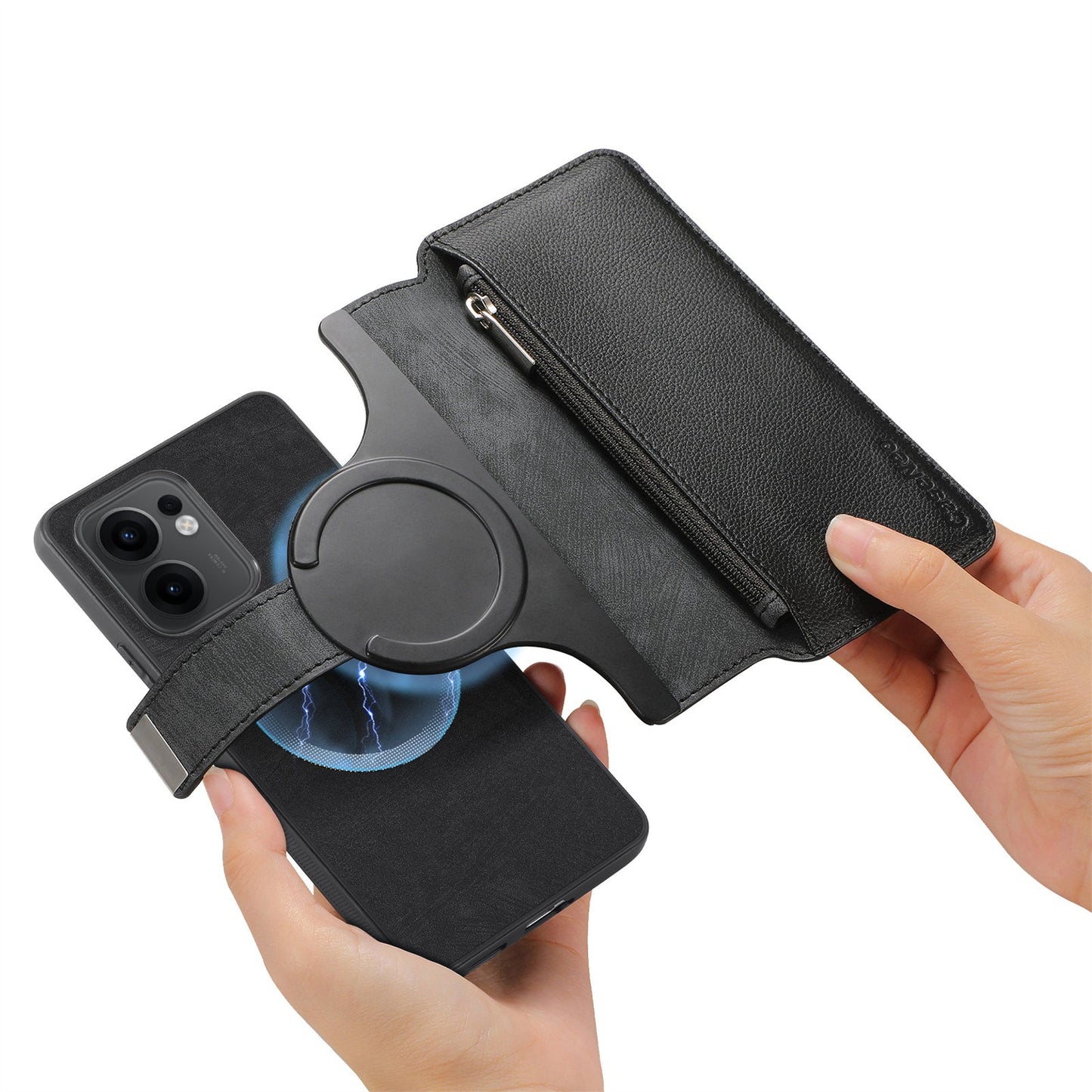 For Oppo Reno13 F 5G Case CASENEO MW-02 Detachable Magnetic Leather Flip Phone Cover - Black