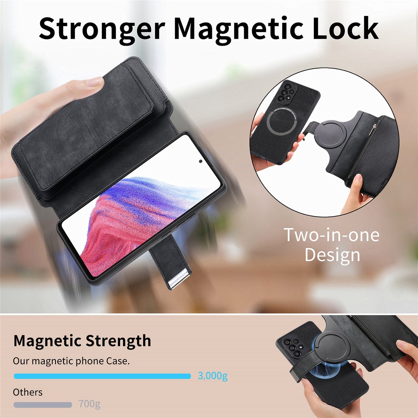 For Oppo Reno13 F 5G Case CASENEO MW-02 Detachable Magnetic Leather Flip Phone Cover - Black