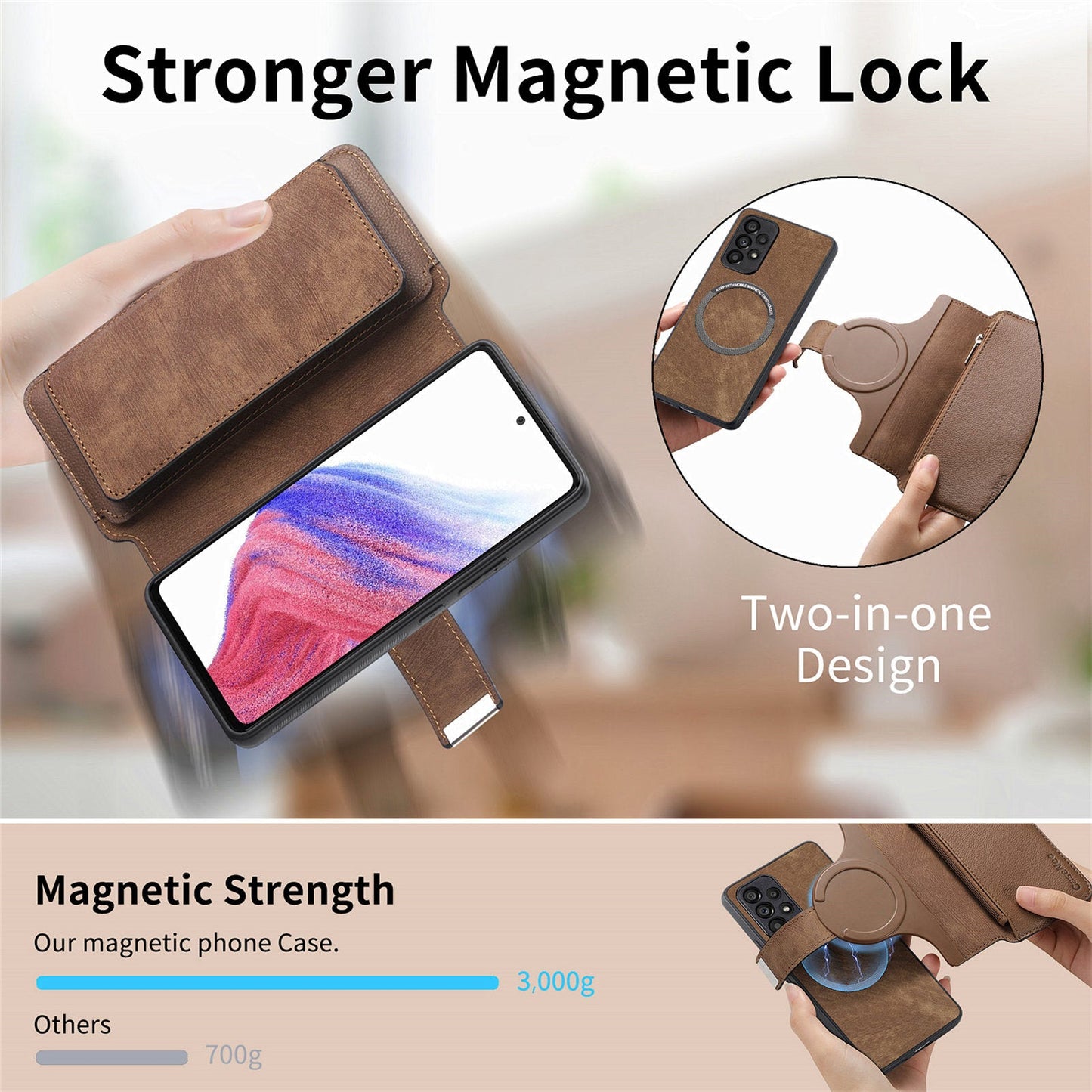 For Oppo Reno13 F 5G Case CASENEO MW-02 Detachable Magnetic Leather Flip Phone Cover - Brown