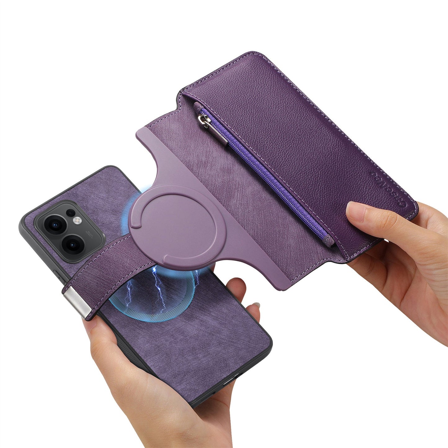 For Oppo Reno13 F 5G Case CASENEO MW-02 Detachable Magnetic Leather Flip Phone Cover - Purple