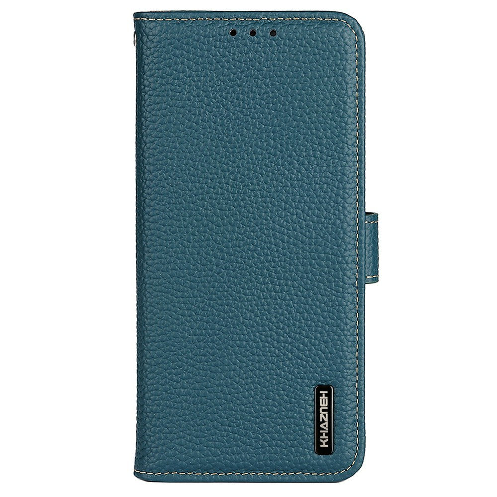 KHAZNEH For iPhone 17 Pro Max Case Litchi Texture Genuine Cow Leather Flip Phone Cover - Green