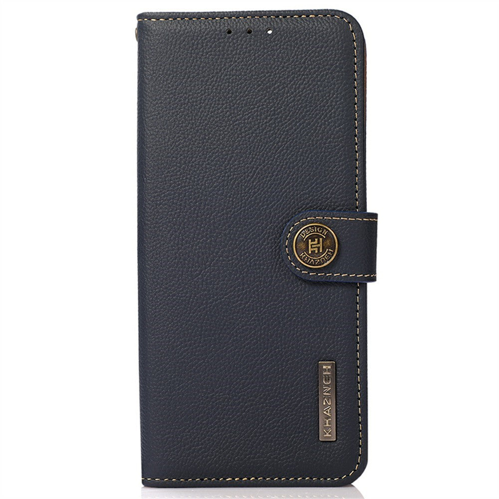 KHAZNEH for iPhone 17 Pro Max Case Genuine Cow Leather RFID Blocking Wallet Phone Cover - Blue