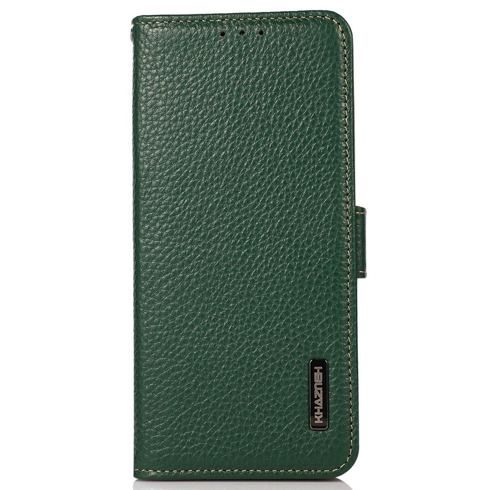 KHAZNEH for iPhone 17 Pro Max Phone Case RFID Blocking Wallet Litchi Texture Genuine Cow Leather Cover - Green