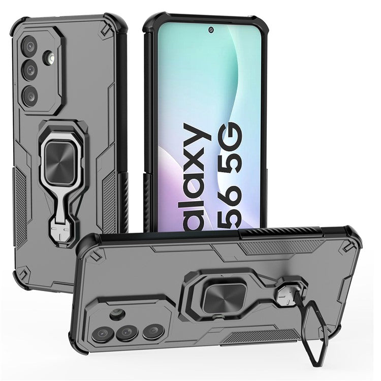 For Samsung Galaxy M56 5G Case Rotatable Ring Kickstand PC + TPU Shockproof Phone Cover - Black