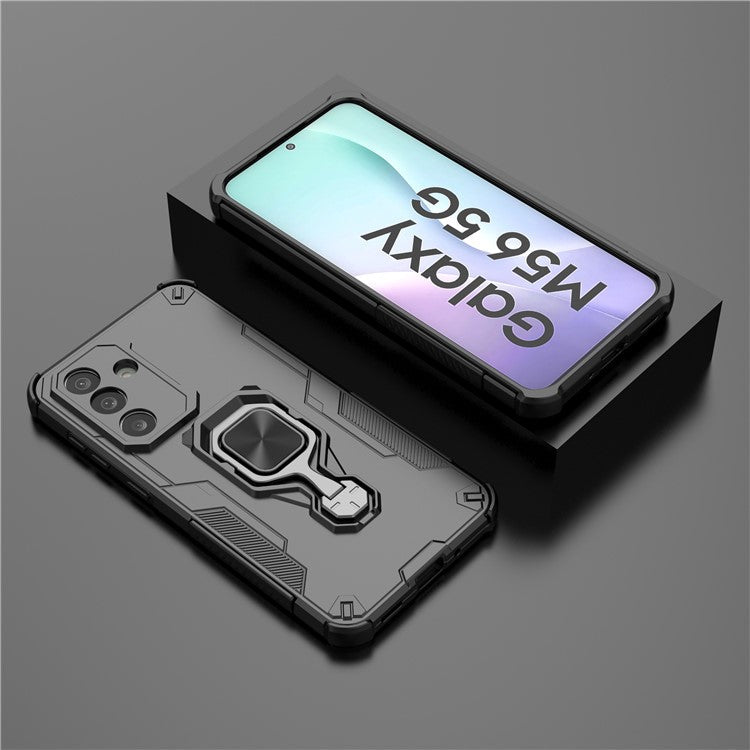 For Samsung Galaxy M56 5G Case Rotatable Ring Kickstand PC + TPU Shockproof Phone Cover - Black