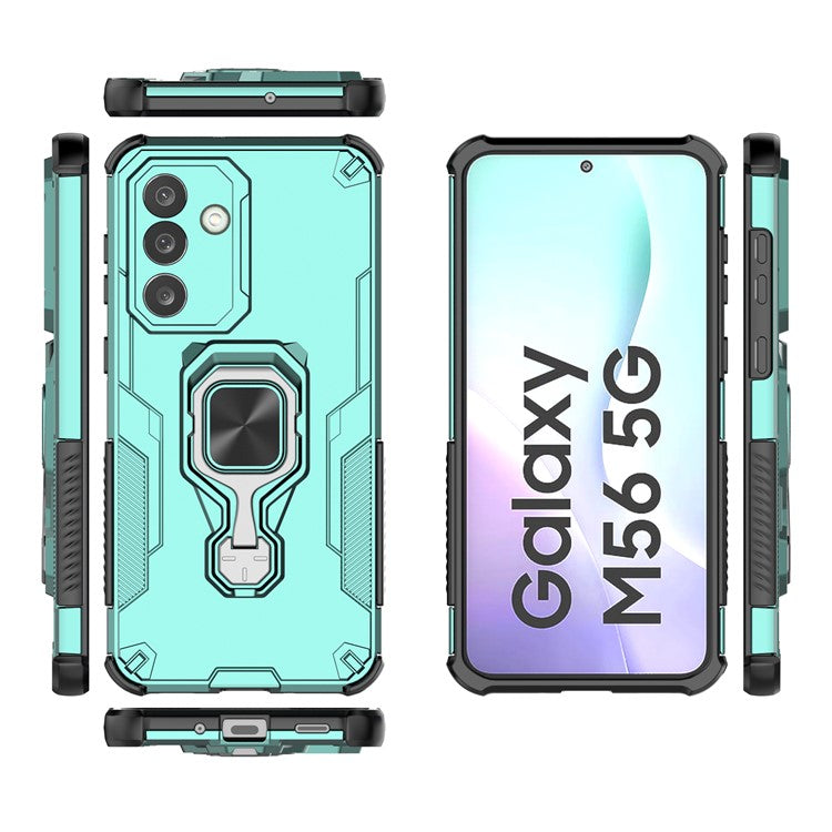 For Samsung Galaxy M56 5G Case Rotatable Ring Kickstand PC + TPU Shockproof Phone Cover - Green