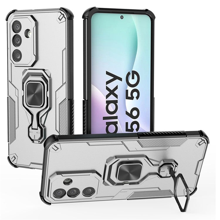 For Samsung Galaxy M56 5G Case Rotatable Ring Kickstand PC + TPU Shockproof Phone Cover - Titanium Grey