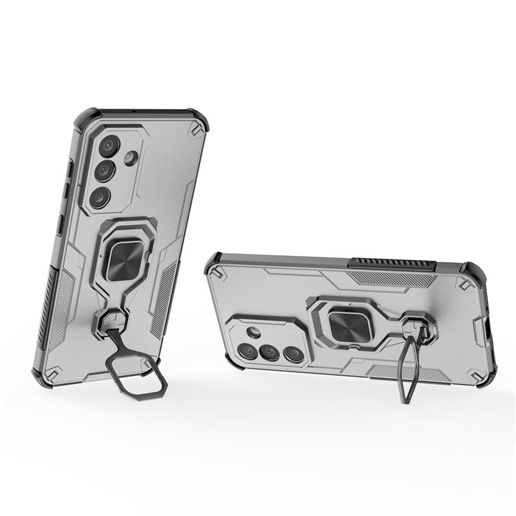 For Samsung Galaxy M56 5G Case Rotatable Ring Kickstand PC + TPU Shockproof Phone Cover - Titanium Grey