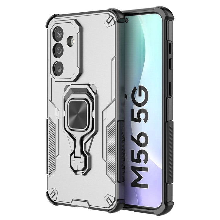 For Samsung Galaxy M56 5G Case Rotatable Ring Kickstand PC + TPU Shockproof Phone Cover - Titanium Grey