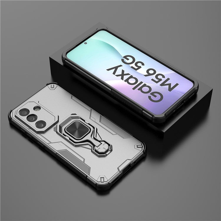 For Samsung Galaxy M56 5G Case Rotatable Ring Kickstand PC + TPU Shockproof Phone Cover - Titanium Grey