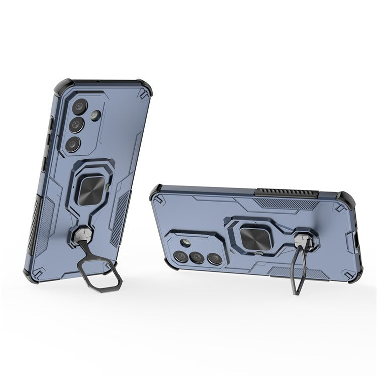 For Samsung Galaxy M56 5G Case Rotatable Ring Kickstand PC + TPU Shockproof Phone Cover - Navy Blue