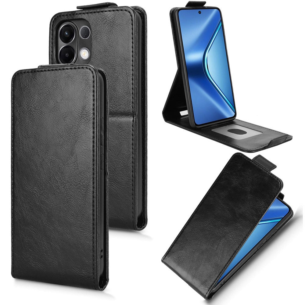 For Oppo K13 5G / K12s Stand Case Magnetic Clasp Vertical Flip Leather Phone Cover with Card Holder - Black