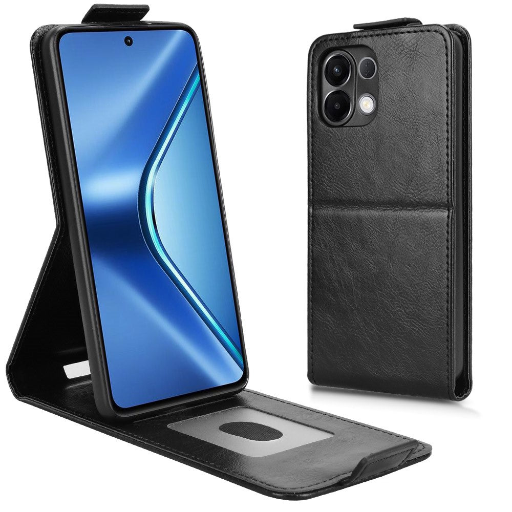 For Oppo K13 5G / K12s Stand Case Magnetic Clasp Vertical Flip Leather Phone Cover with Card Holder - Black