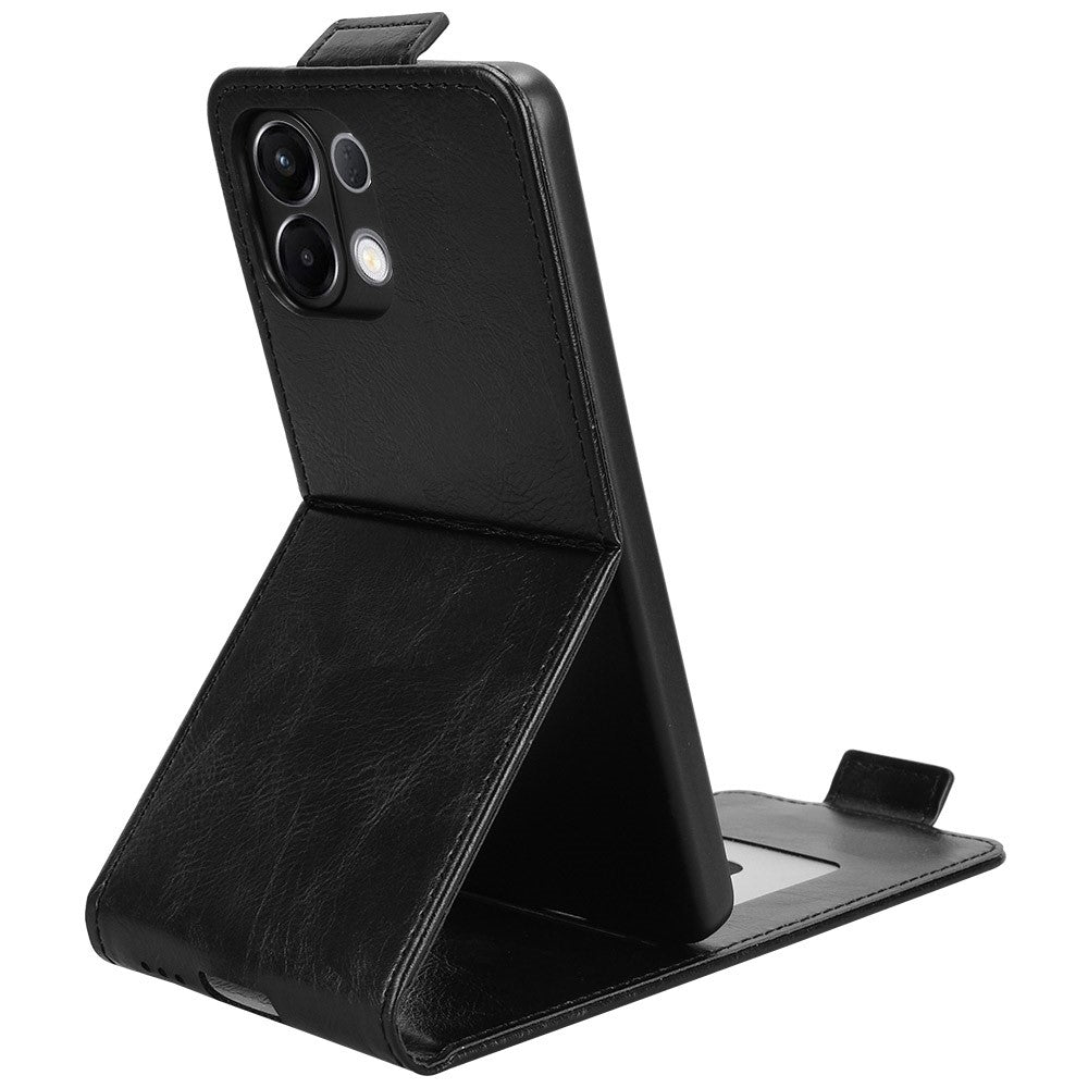 For Oppo K13 5G / K12s Stand Case Magnetic Clasp Vertical Flip Leather Phone Cover with Card Holder - Black