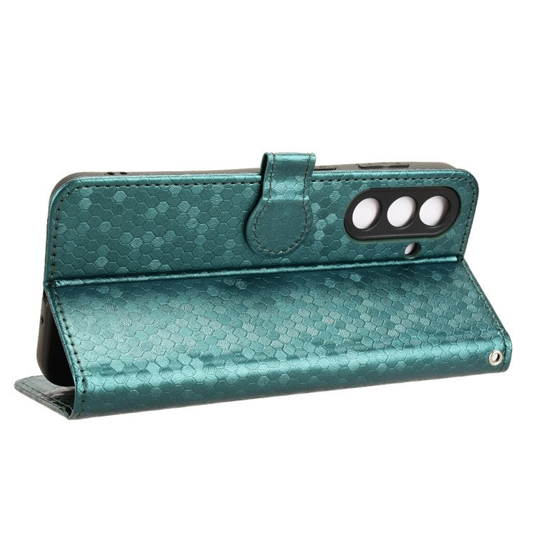 For Samsung Galaxy M56 5G Wallet Case Dot Pattern Imprint PU Leather Phone Cover - Green