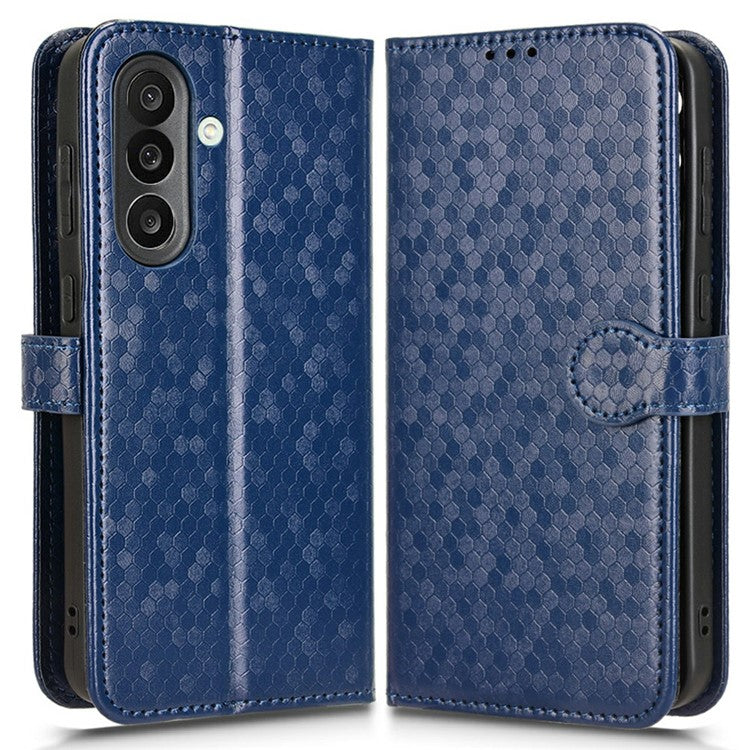 For Samsung Galaxy M56 5G Wallet Case Dot Pattern Imprint PU Leather Phone Cover - Dark Blue