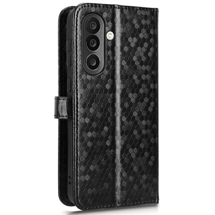 For Samsung Galaxy M56 5G Wallet Case Dot Pattern Imprint PU Leather Phone Cover - Black