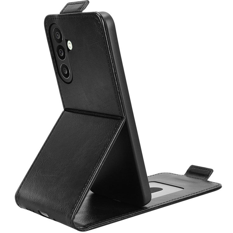 For Samsung Galaxy M56 5G Stand Case Magnetic Clasp Vertical Flip Leather Phone Cover with Card Holder - Black
