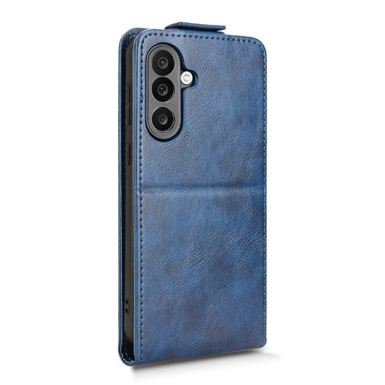 For Samsung Galaxy M56 5G Stand Case Magnetic Clasp Vertical Flip Leather Phone Cover with Card Holder - Dark Blue
