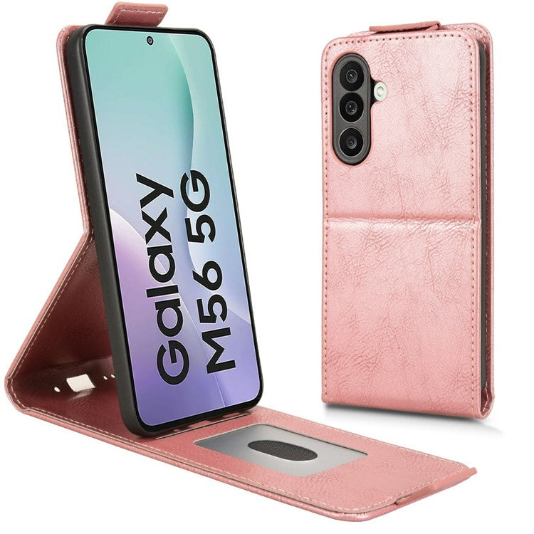 For Samsung Galaxy M56 5G Stand Case Magnetic Clasp Vertical Flip Leather Phone Cover with Card Holder - Rose Gold