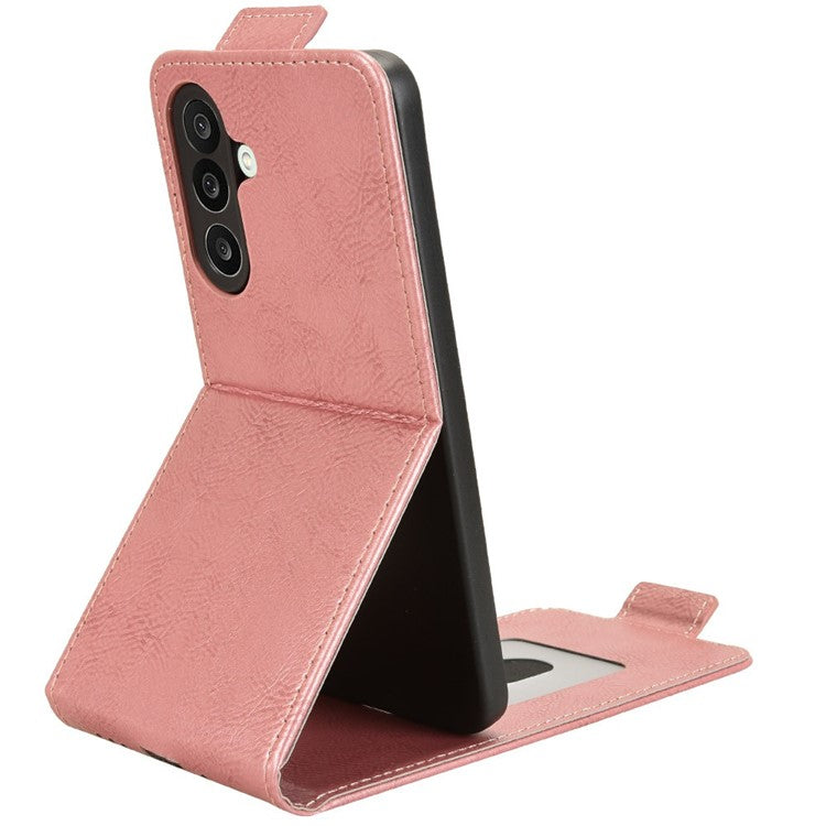 For Samsung Galaxy M56 5G Stand Case Magnetic Clasp Vertical Flip Leather Phone Cover with Card Holder - Rose Gold