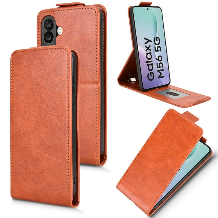 For Samsung Galaxy M56 5G Stand Case Magnetic Clasp Vertical Flip Leather Phone Cover with Card Holder - Orange