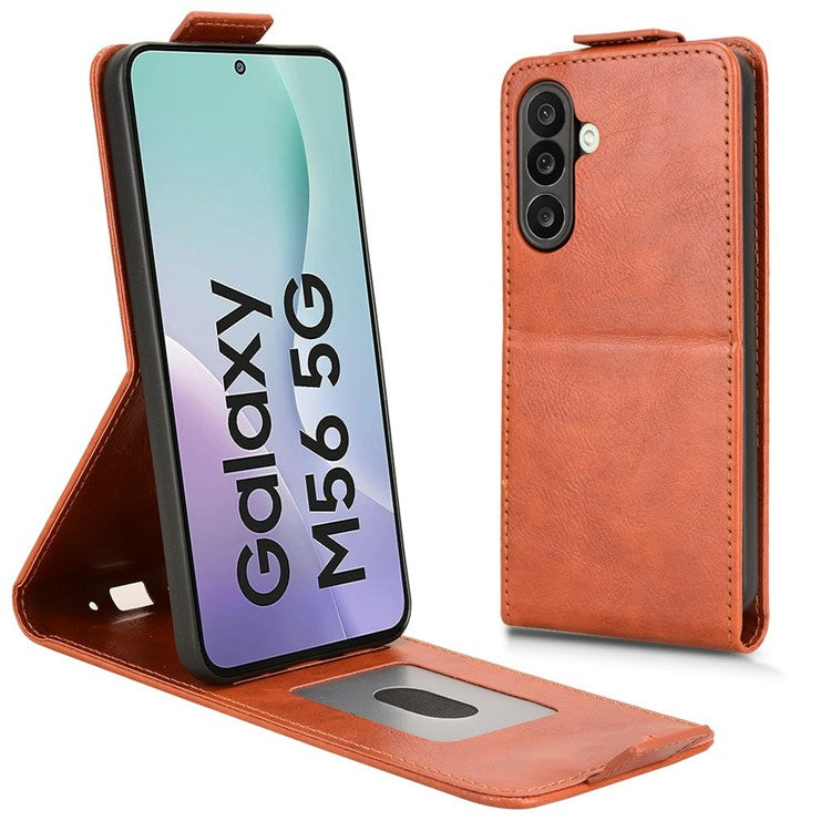 For Samsung Galaxy M56 5G Stand Case Magnetic Clasp Vertical Flip Leather Phone Cover with Card Holder - Orange