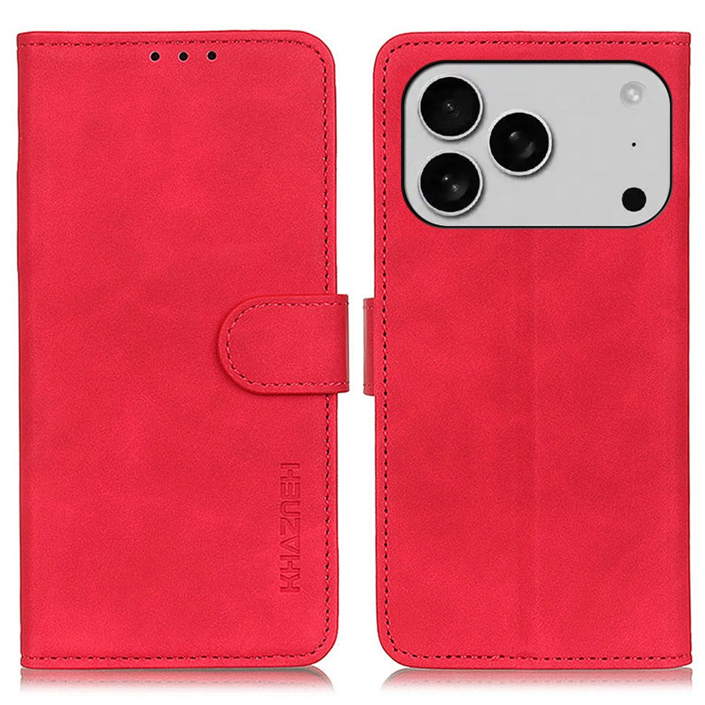 KHAZNEH For iPhone 17 Pro Max Case PU Leather Retro Texture Phone Cover - Red