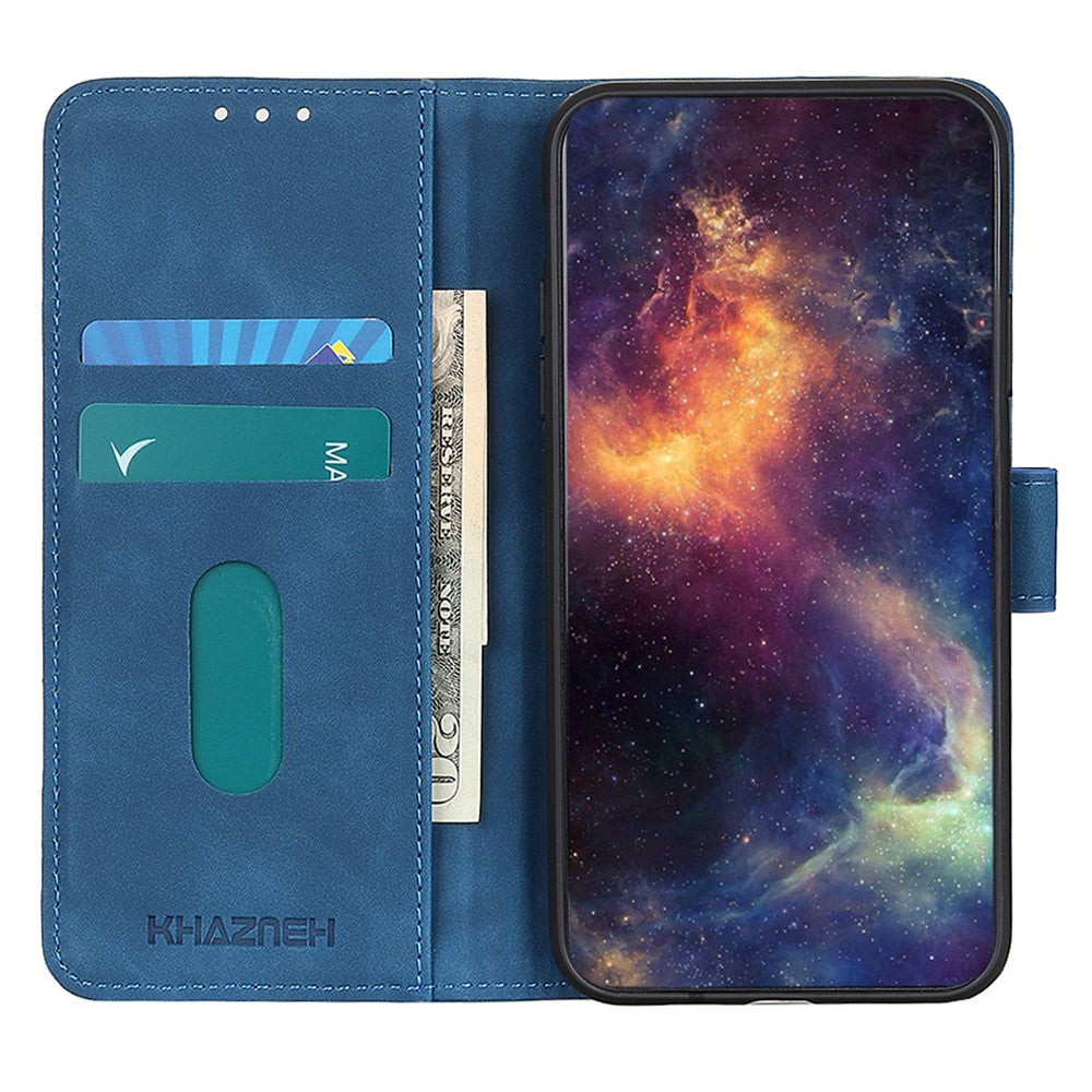 KHAZNEH For iPhone 17 Pro Max Case PU Leather Retro Texture Phone Cover - Blue