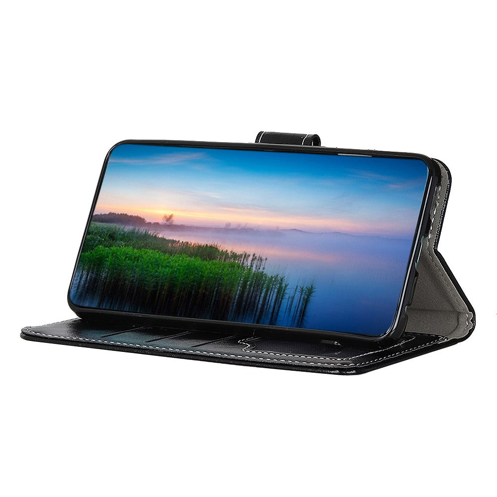 For iPhone 17 Pro Max Case Wallet Leather Phone Cover Crazy Horse Texture - Black