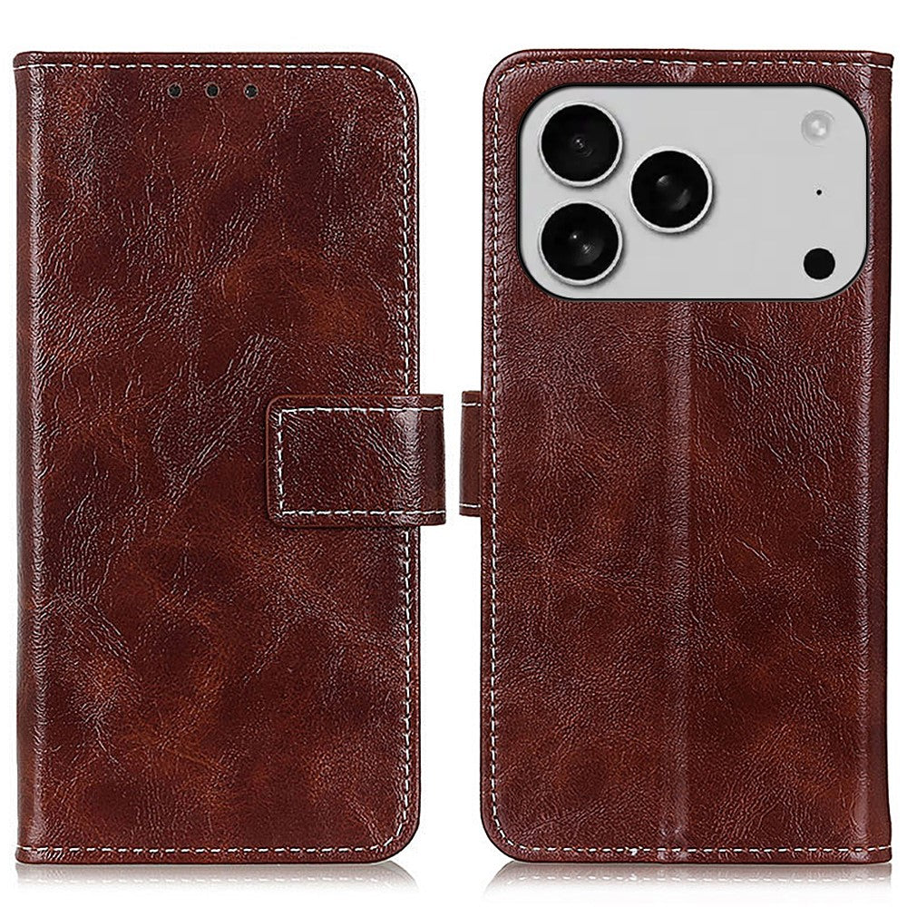 For iPhone 17 Pro Max Case Wallet Leather Phone Cover Crazy Horse Texture - Brown