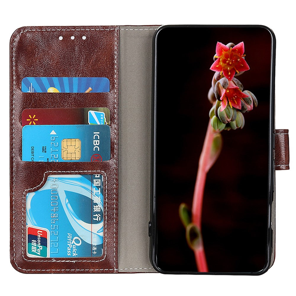 For iPhone 17 Pro Max Case Wallet Leather Phone Cover Crazy Horse Texture - Brown