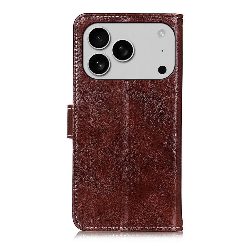 For iPhone 17 Pro Max Case Wallet Leather Phone Cover Crazy Horse Texture - Brown