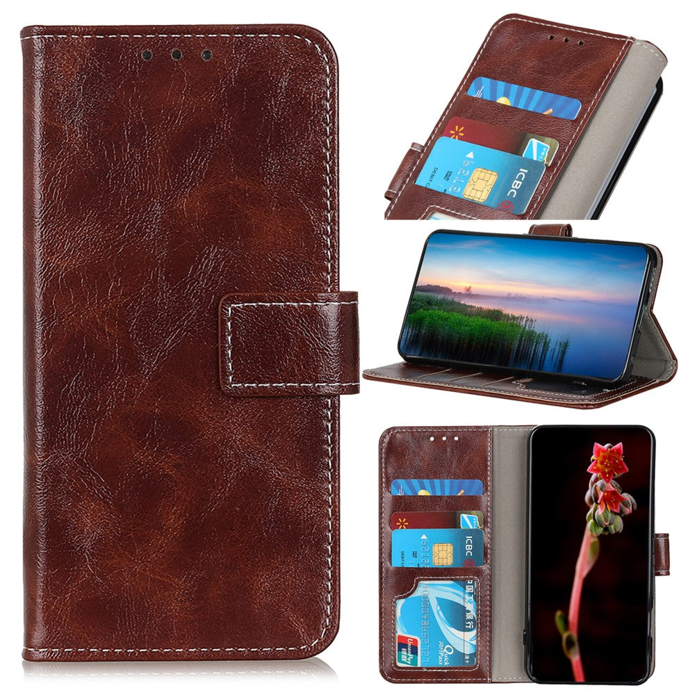 For iPhone 17 Pro Max Case Wallet Leather Phone Cover Crazy Horse Texture - Brown